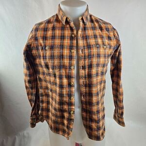 Obey Propaganda Shirt Mens Small Orange Flannel Button Up Plaid Skater Grunge
